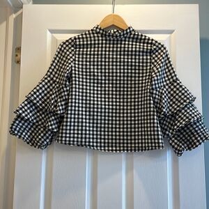 Zara Puff Sleeve Gingham Blouse - Size XS